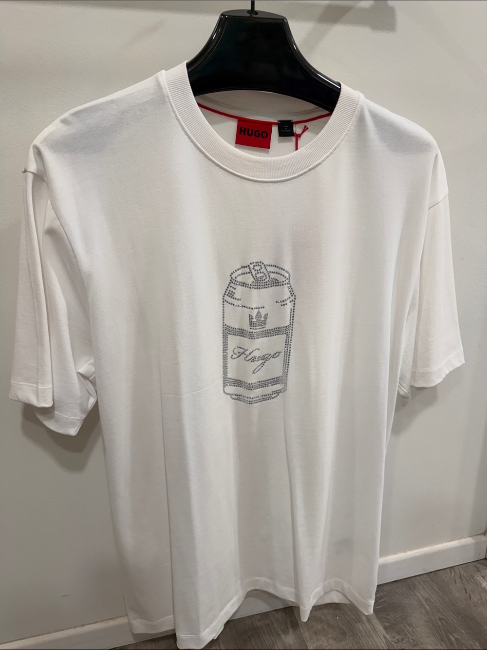 Rare limited edition Hugo White Crystal Logo Graphic Short Sleeve T-Shirt